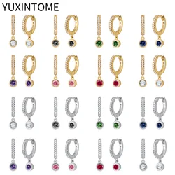 925 Sterling Silver Multi Colorful Crystal Pendant Hoop Earrings Round Dangle Earrings for Women Party Earrings Jewelry Gift