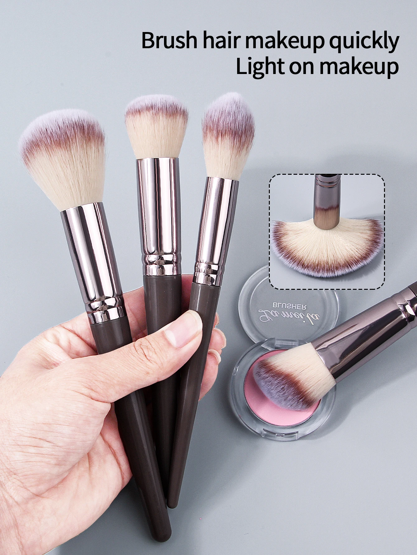 19pcs Professional Makeup Brush Kit,15Brushes+2Powder Puffs+2Makeup Sponges,Portable Complete CosmeticTools Set for Daily&Travel