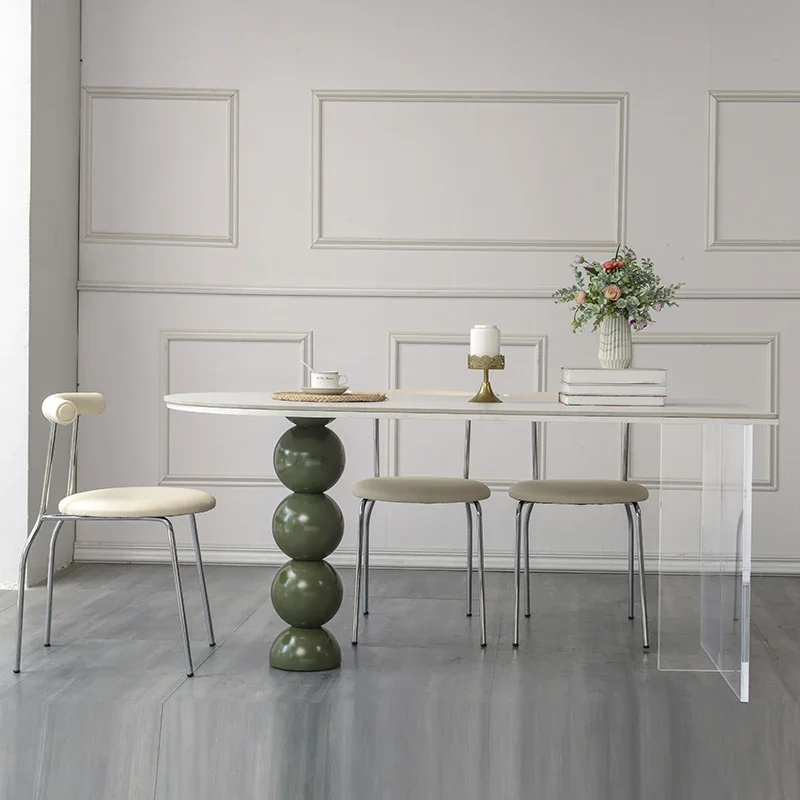 French slate dining table, small household Internet celebrity cream style, semi-oval acrylic floating island dining table