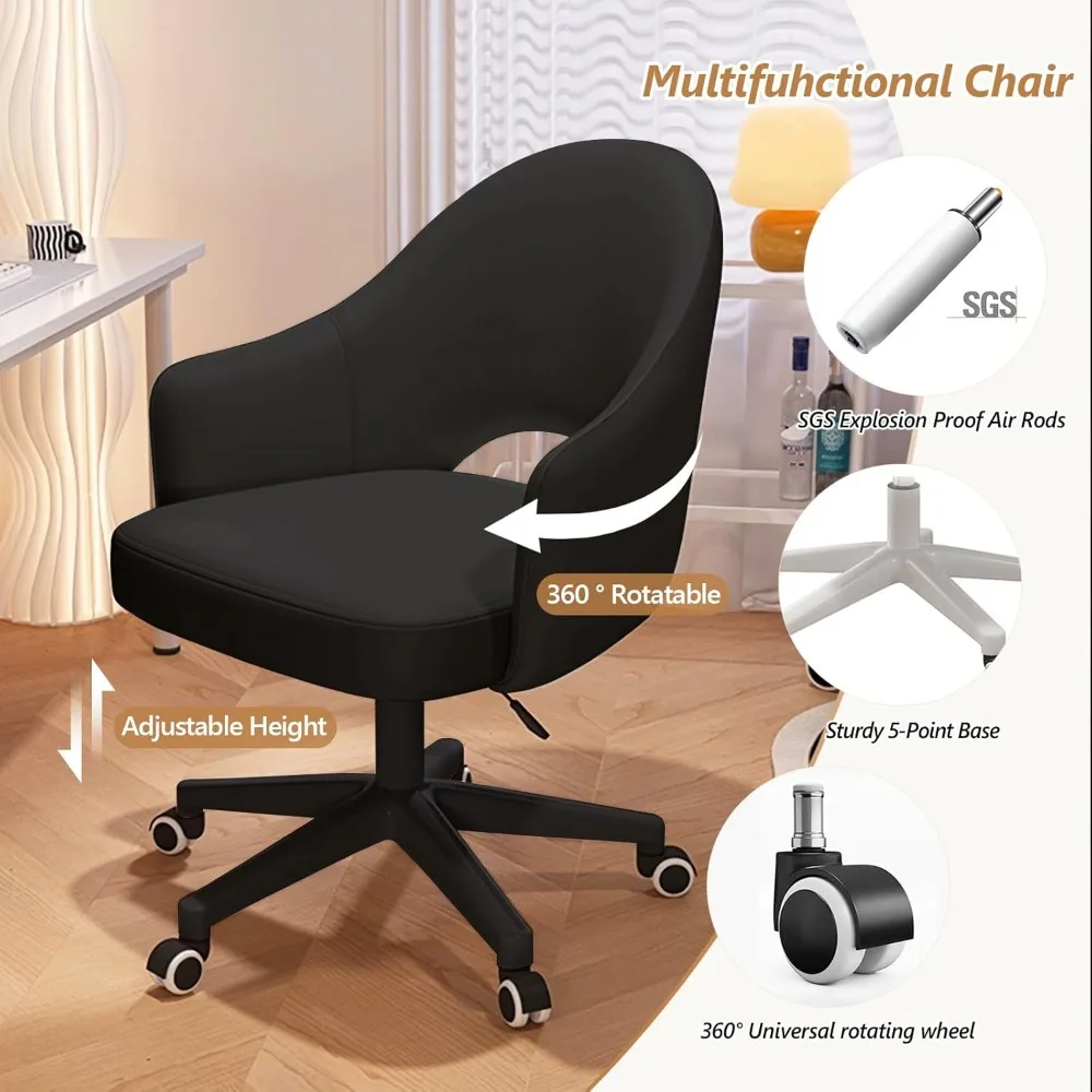 كرسي مكتب دوار منجد مخملي مع ارتفاع وعجلات قابلة للتعديل لاستخدام مكتب المكياج أو الكمبيوتر