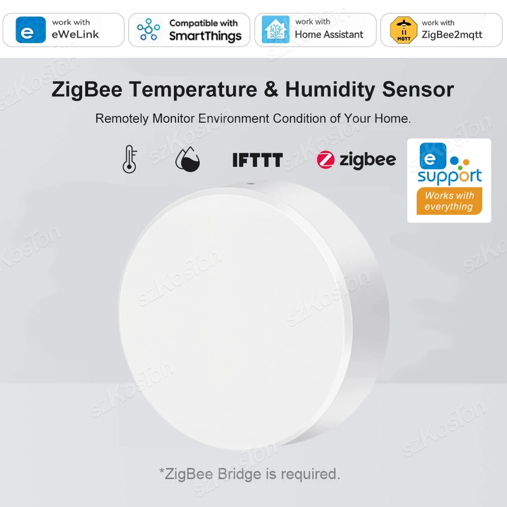 eWeLink App ZigBee Temperature And Humidity Sensor Smart Home Indoor Thermometer Work with Zigbee2MQTT HA Alexa Google Alice