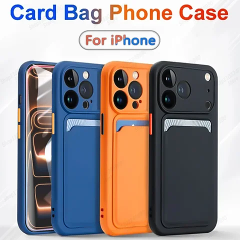 Flüssige Silikon-Kartensteckplatz-Hüllen für iPhone 17 Pro Max Air 13 12 Mini Funda für iPhone 16 Pro Max 14 15 Plus 16E Soft Phone Cover