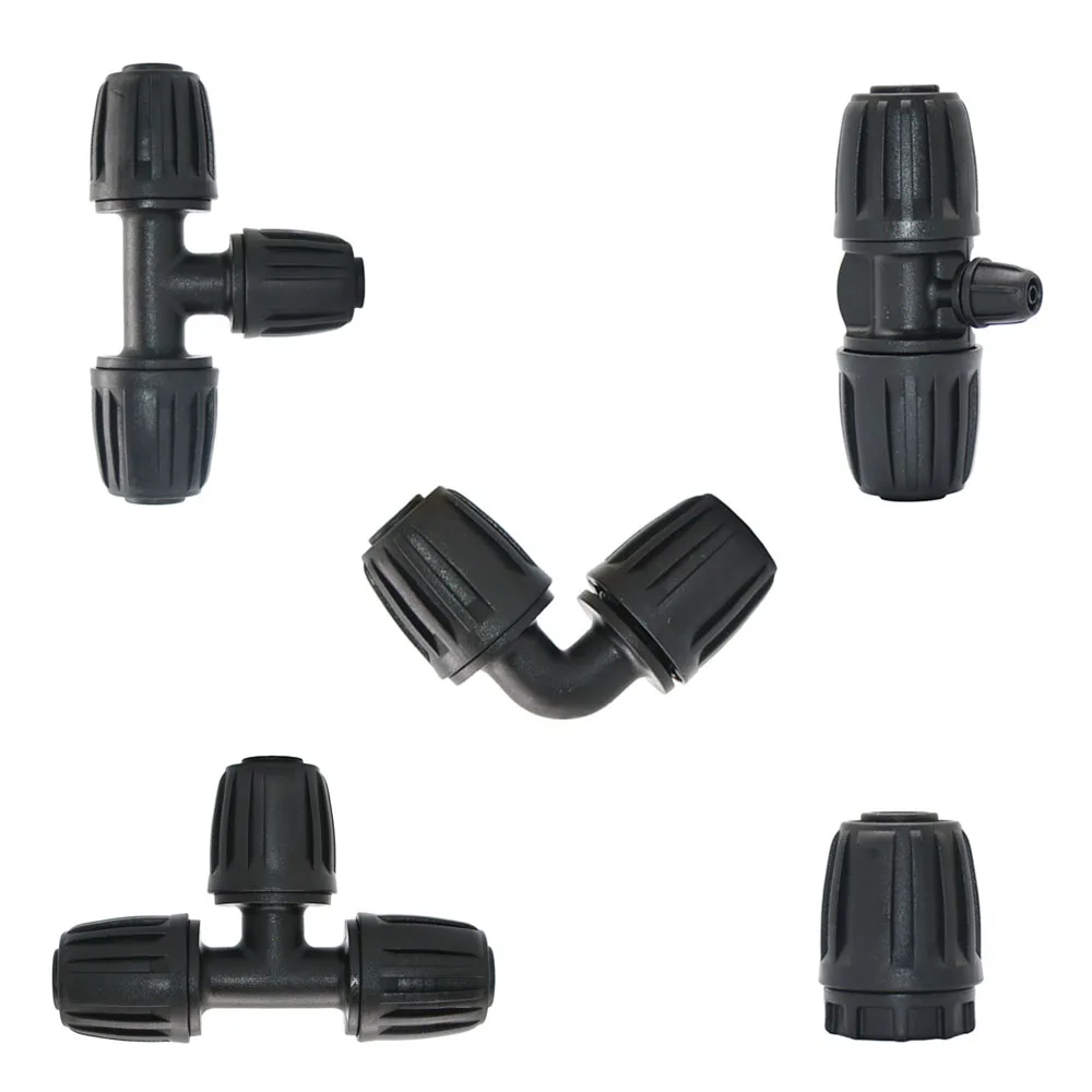 Garden 20mm PE Pipe Connector Lock Nut 20mm To 16mm 4/7mm Reducing Hose Splitter Coupling Tee Elbow End Plug Fittings