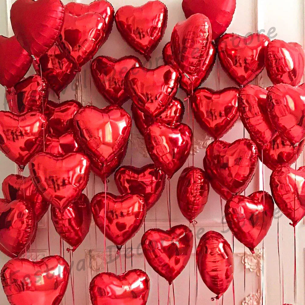 5/10szt 18inch Red Sliver Hot Pink Black Heart Balon foliowy Walentynki Ślub Dziewczyny Urodziny Impreza Dekoracja Miłość Globos