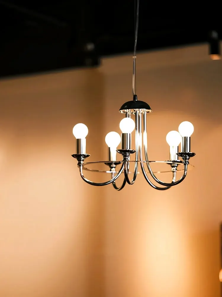 

French Bauhaus-inspired silver metal design LED chandelier Dining room tea room indoor home hanging decorative lighting E27 bulb