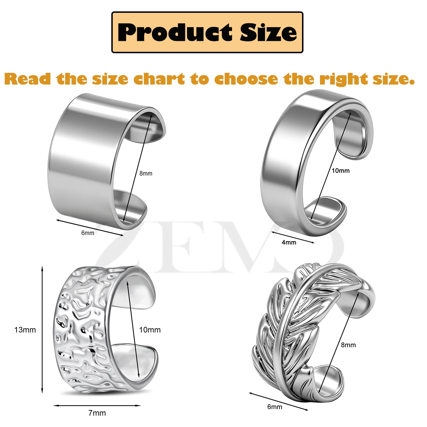 ZEMO 1PC Punk Clip-on Earrings For Women Men Hip Hop Ear Clip Feather Non Piercing Ear Clicker Cartilage Earrings Jewelry 8/10MM