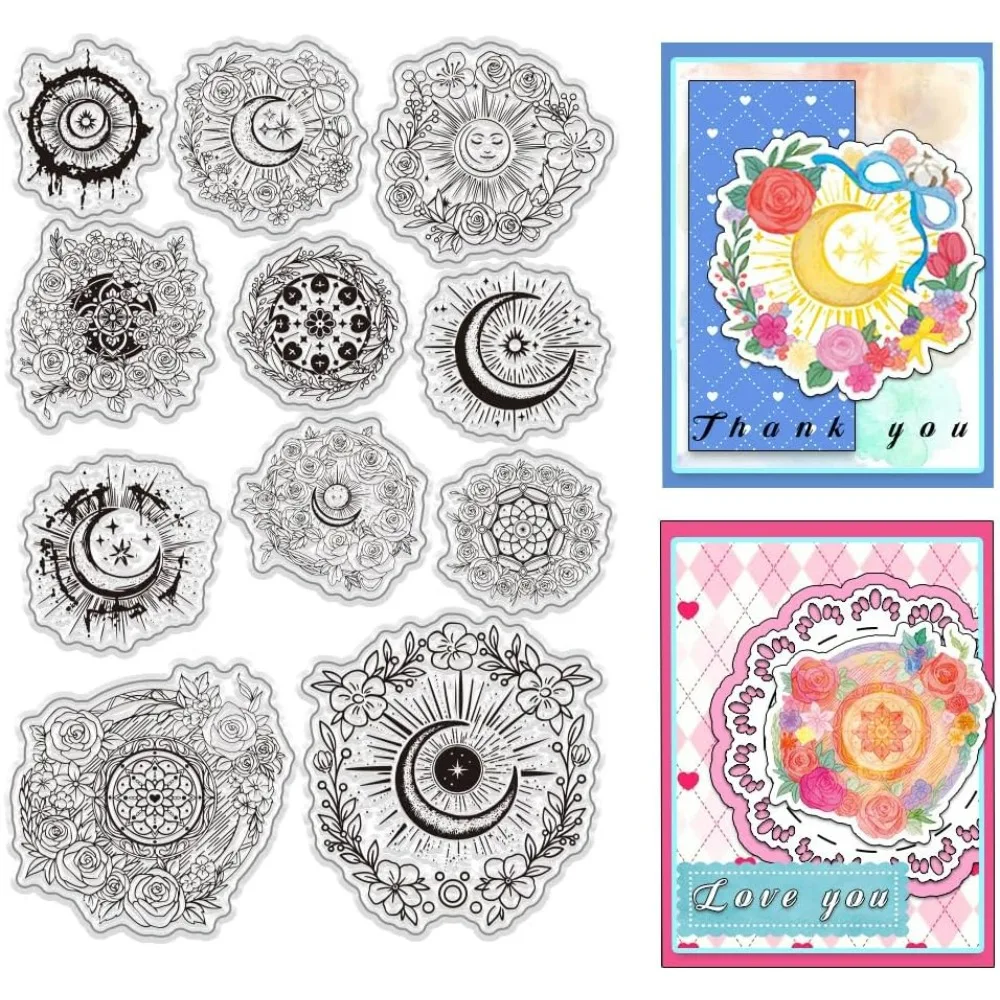 Magic Array Clear Stamps Set 11pcs Vintage Style Rubber Stamp Clear Stamps Reusable Transparent Making Album Photo Decoration