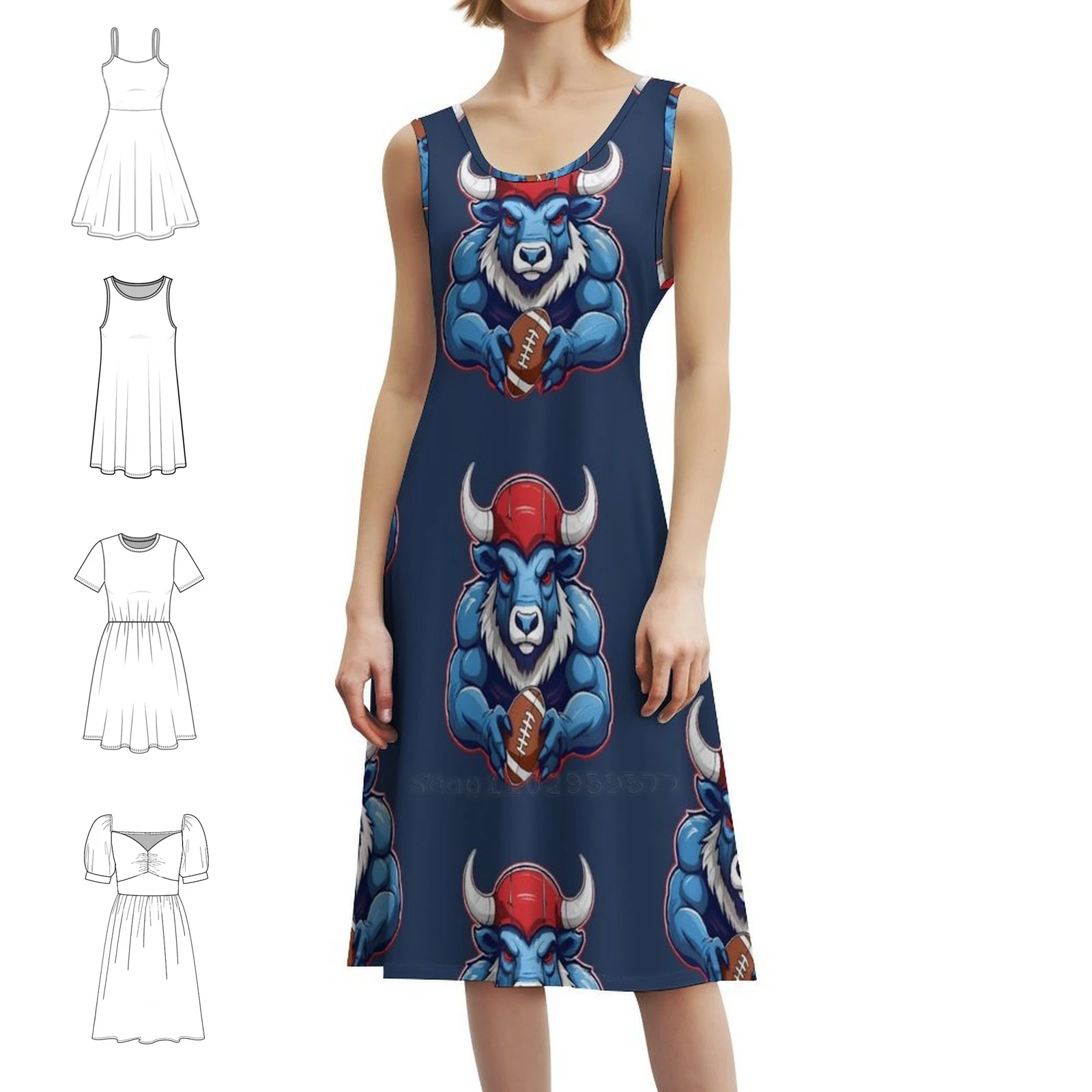 

Women's Streetwear Party Dress Trendy Print Club Clothing For Female Fan Gear Best For Bills Fans Bills Female Clothing