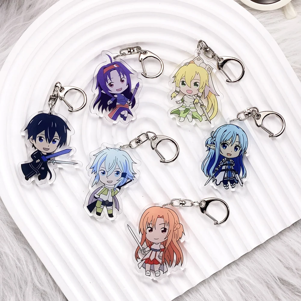 6Pcs Anime Sword Art Online Acrylic Keychain Bag Charms Accessories Cute Backpack Key Holder Funny Keyring Fans Friends Gifts