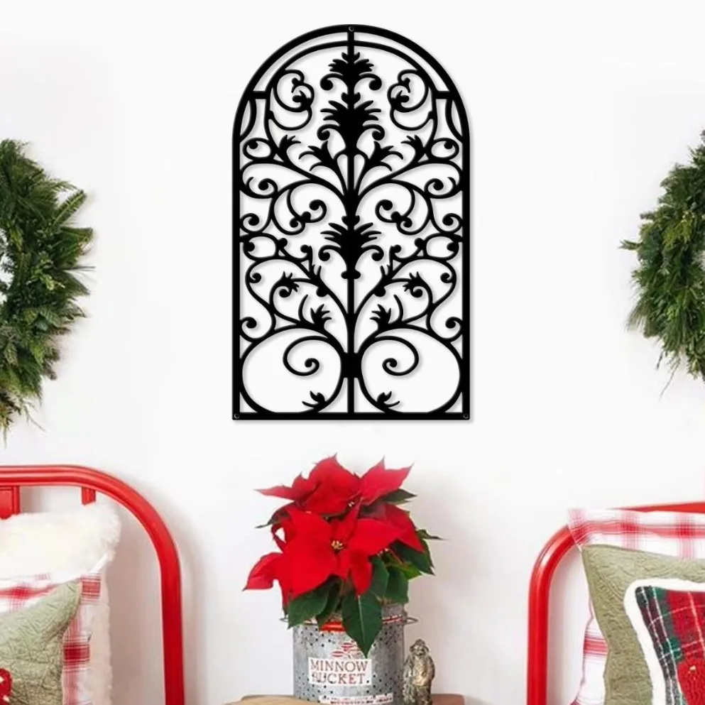 ديكور المنزل، نافذة زهرة فنية حديدية على الطراز الأوروبي، نافذة وهمية، زخرفة معلقة على الحائط الداخلي للغرفة - ديكور حائط معدني C #4