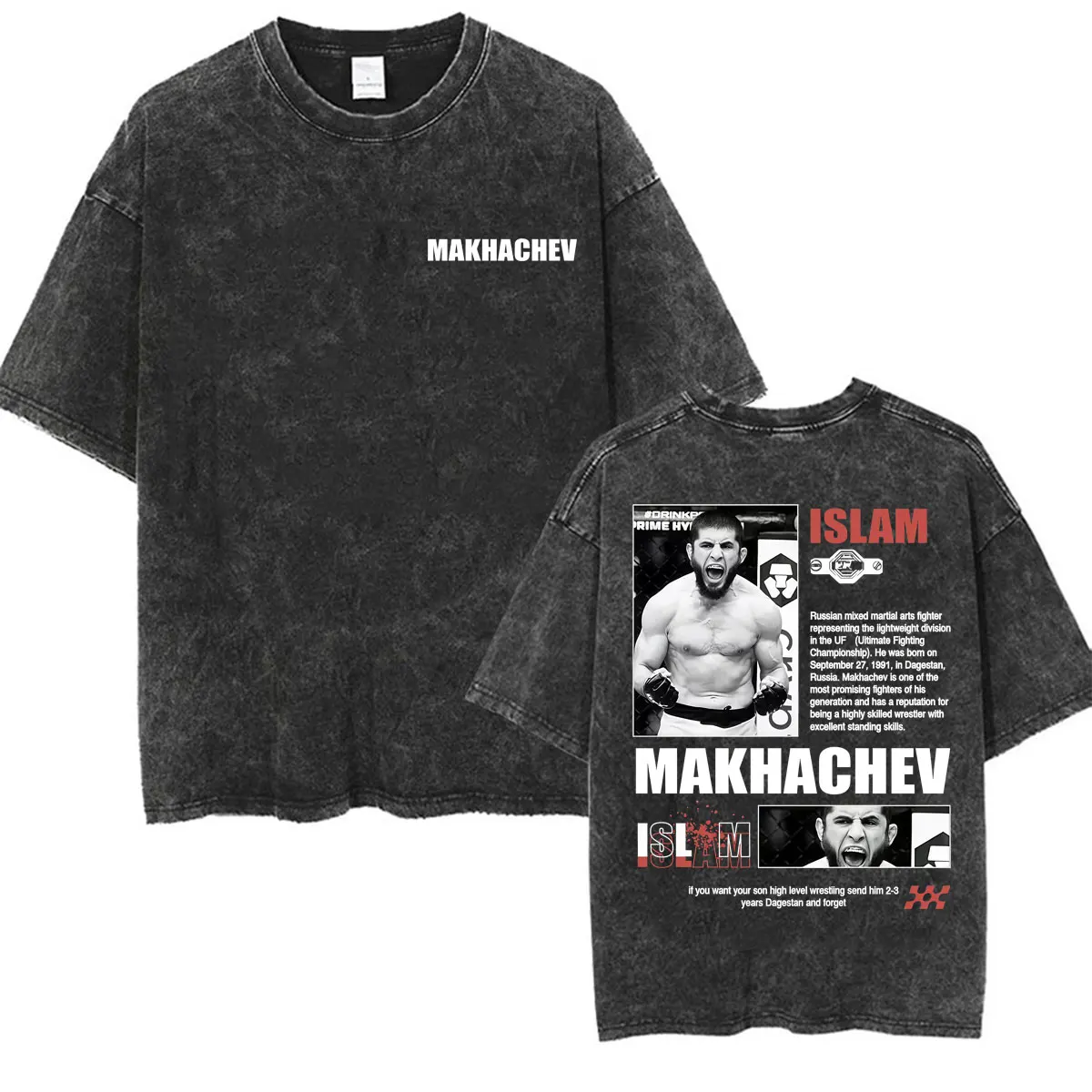 Vintage Washed Islam Makhachev Fan Gifts T Shirts Men Women Harajuku Fashion Classic T-shirt Summer Tops Loose Oversized T Shirt