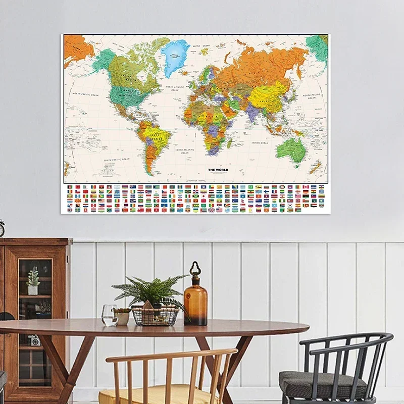 150x100cm The World Map Decorative Hanging Picture Painting Wall Art Poster Non-woven Fabric Children Educational Supplies