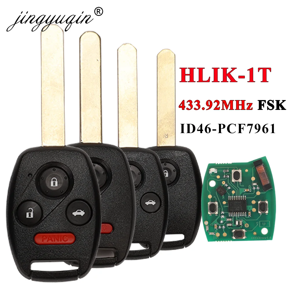 Jingyuqin – clé de télécommande de voiture, 433Mhz, ID46, pour Honda CE0891 HLIK-1T Accord Element Pilot CR-V HR-V City Jazz Odyssey Civic