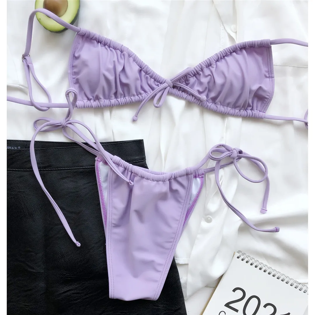 Neuer sexy, winziger, plissierter, geraffter Bikini, Damen-Badebekleidung, zweiteiliger Bikini-Set, gepolsterter Badeanzug, Badebekleidung, Schwimmanzug V2999 – Detail 31
