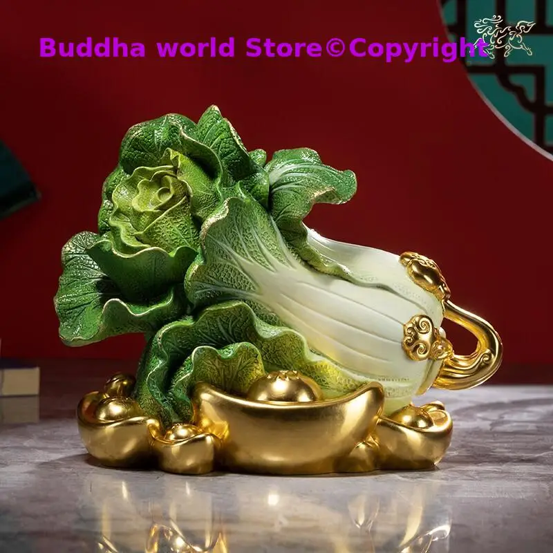 

GOOD LUCK Auspicious 24K Gold foil COPPER ornament living room Company Decorative ZHAO CAI fortune RUYI BAICAI YUAN BAO Statue