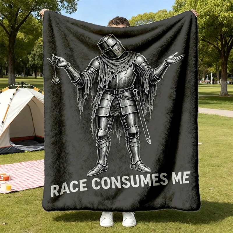 Rage Consumes Me Warm Blanket, Dark Fantasy Knight Soft Blanket, Vintage Medieval Sword Comfy