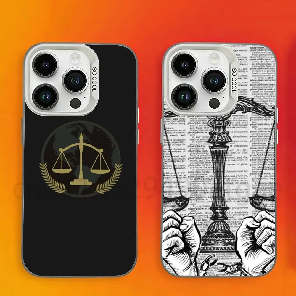 Coque de téléphone pour iPhone 17, 16, 15, 14, 13, 12, 11, Pro, Max, Plus, Mini, anti-chute, pare-chocs rigide mat, motif Juge, Avocat, Justice