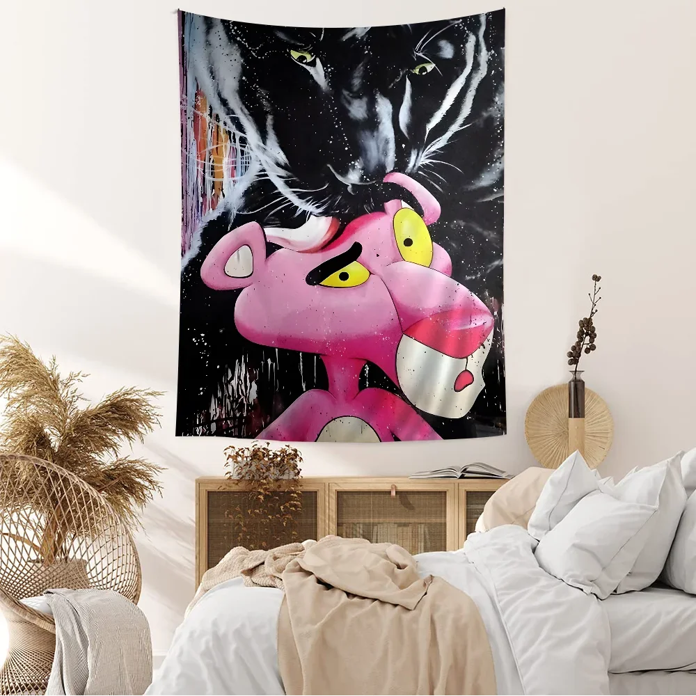 Graffitti Street Art Pink Leopard Animal Cartoon Tapestry Art Science Fiction Room Home Decor Wall Hanging Sheets