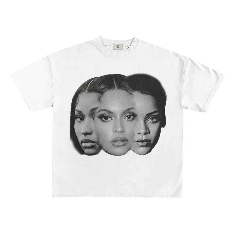 

y2k top Street vintage portrait print short sleeve T-shirt Men 2024 new Harajuku fashion couple casual loose oversized T-shirt