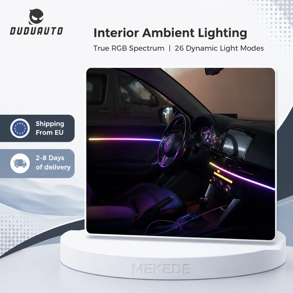 DUDUAUTO Zubehör für Autoradio, Ambientebeleuchtung, bunte LED-Neon-Innenbeleuchtung, Regenbogen-Acryl-Lichtleiterstreifen, dekorative Auto-Atmosphärenbeleuchtung