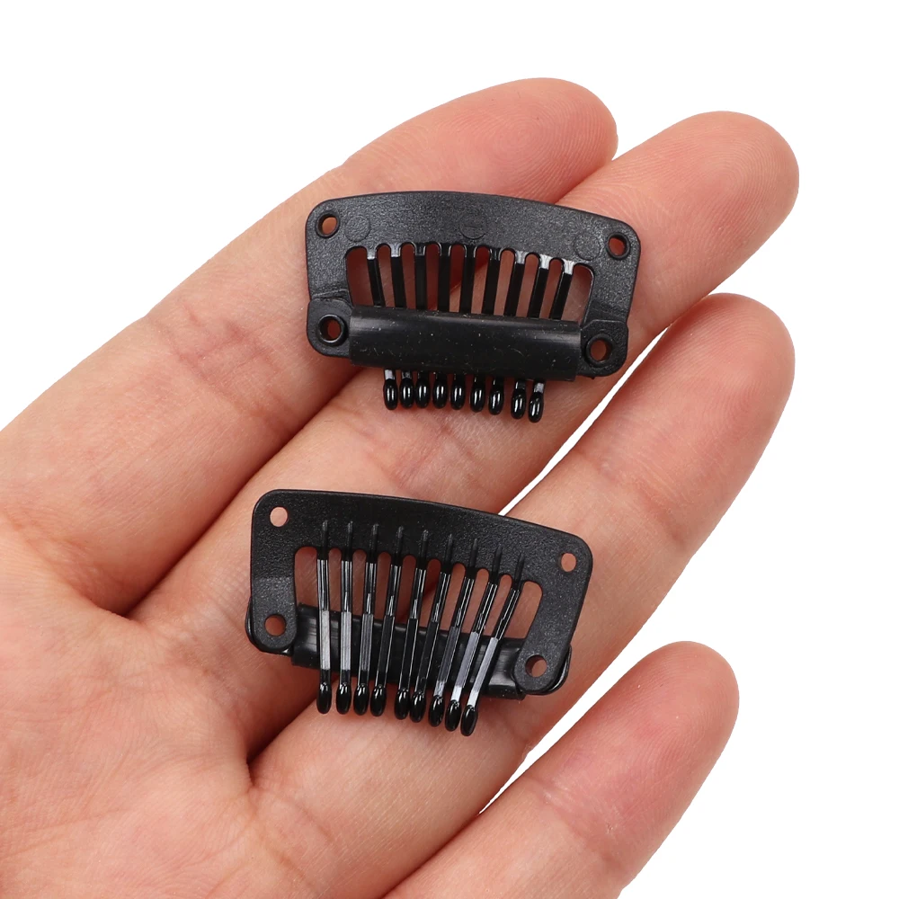 32 mm schwarze Kunststoff-Perückenklammern, Schnappclip, verwendet für Haarverlängerung, Schuss, Haarteile, Perücken, große Haarspangen, Styling-Werkzeuge, Perückenzubehör – Detail 8