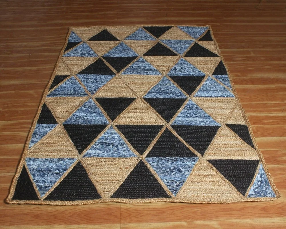 

Bedroom Area Rugs 4x6 feet Handloom Braided Natural Jute and Cotton Geometric Pattern Living Room Rug