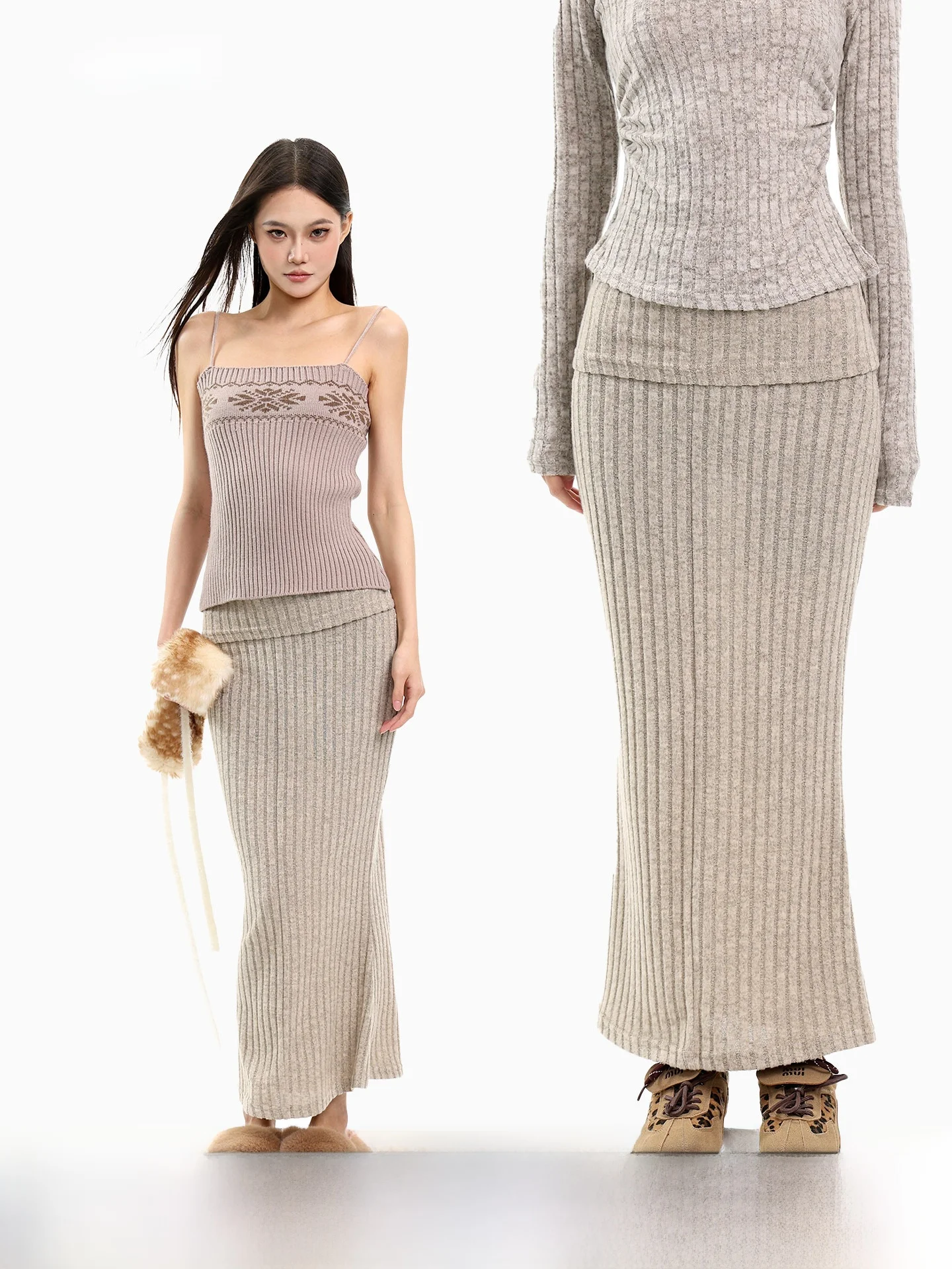 

Трикотажная юбка миди CCUP SPACE в корейском стиле, облегающая, с высокой талией, для женщин, цвет абрикосовый, зимняя модная юбка для прогулок