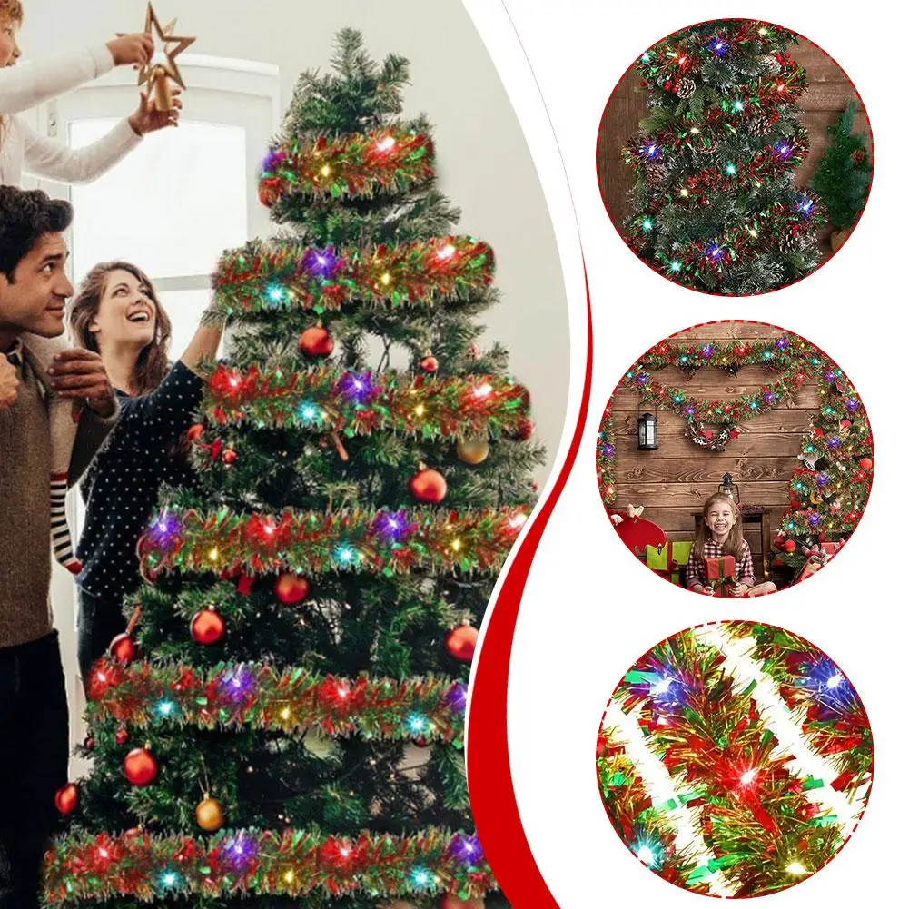1pc 16 Ft Christmas Tinsel Garland Shinny With Led Lights Tree Thick Hanging Decorations For Xmas Party Indoor W7w7