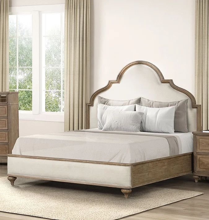 #Rustic Pine 1pc Queen Convertible Adjustable Bed Diamond Frame Unique Legs Bedroom Furniture Modern