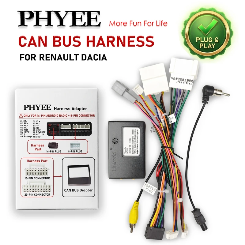 

12Pin 24Pin 8Pin Harness CAN Bus Decoder for Renault Clio 4 Duster Captur Zoe, SWC Display Retention, P&P 16Pin Android Adapter
