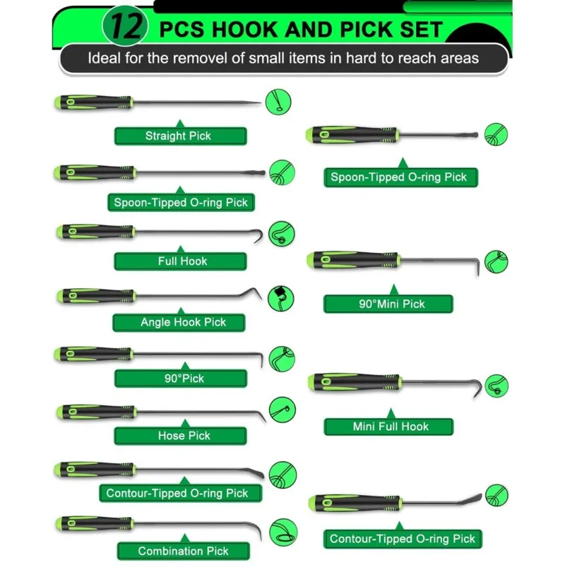 AB46-Automotive Pick Set 12 Pcs Mechin, Mechanic Hook And Pick Tool Set With Non-Slip Grip, Long And Short