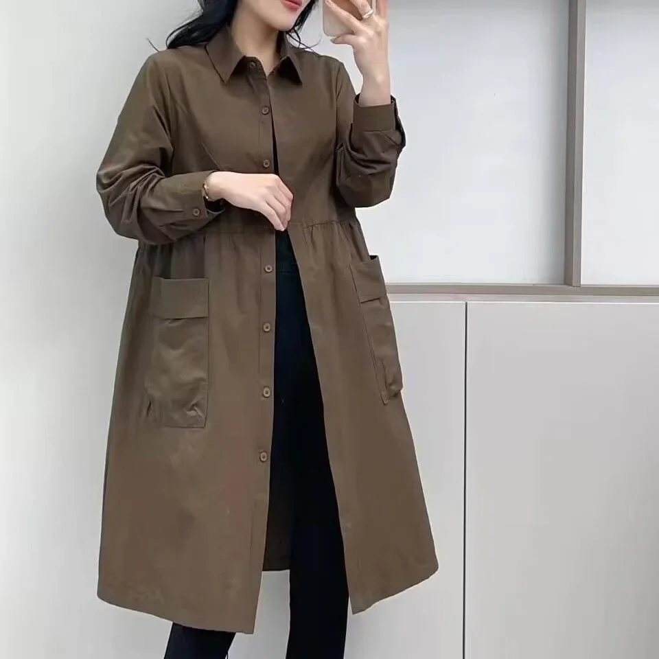 Elegant Women's Trench Jacket Medium-Length Loose-Fit Casual Versatile Fashionable Korean Style Spring Autumn New Arrival