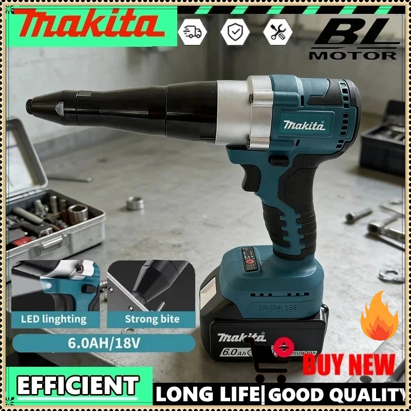 

Бесщеточный электрический заклепочник Makita с LED-подсветкой, беспроводной, автоматический, для аккумуляторов Makita