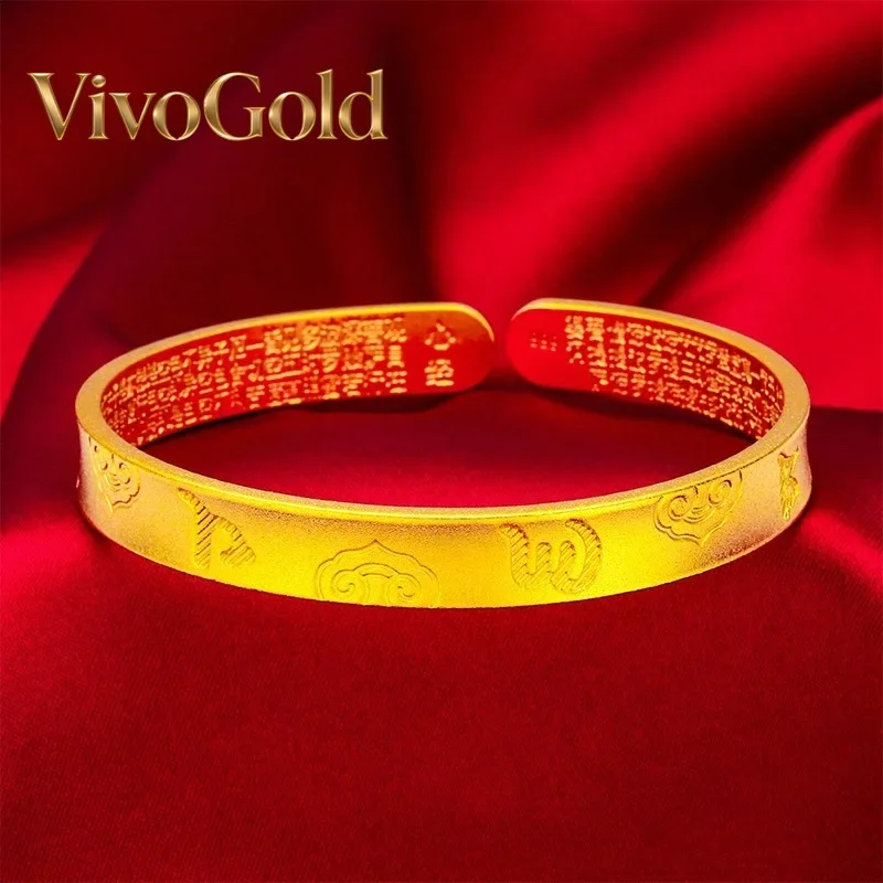

Золотой браслет VivoGold9999 из настоящего золота 24K, открытый, с дизайном «Сердце мира и радости», меридианное золото, высококачественное золотое украшение, золотой браслет.