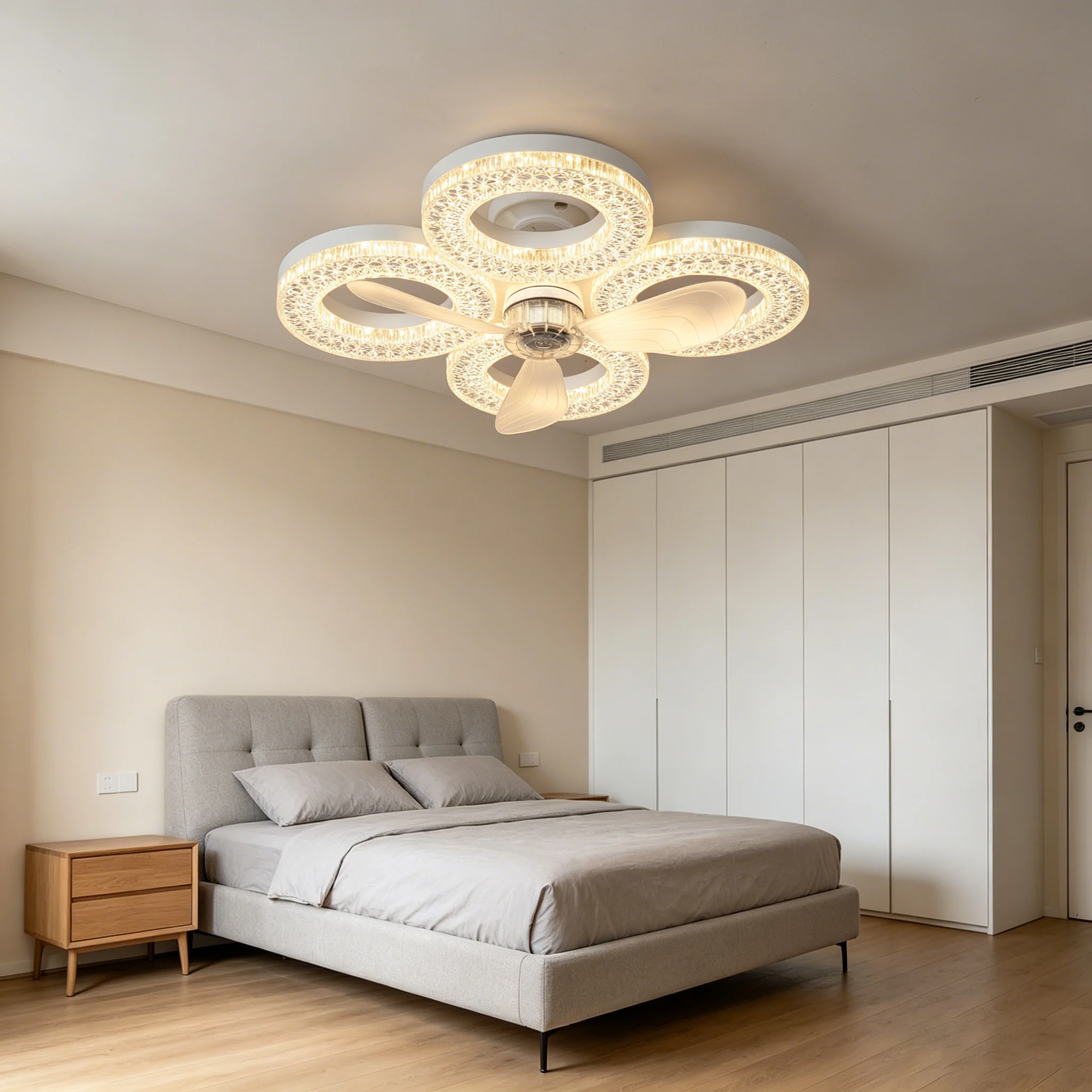 LED Ceiling Fan with Light and Remote Control 48W Dimmable E27 Socket Ceiling Fan for Bedroom Living Room 3 Speed 85-265V