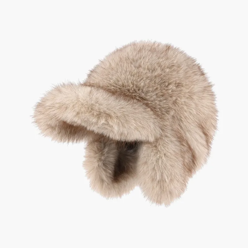 Wintermischfarben-Baseballkappe aus Kunstnerzfell für Herren und Damen, Outdoor-Radfahren, warme, dicke Plüsch-Ohrenschützer, Bombermützen – Detail 2