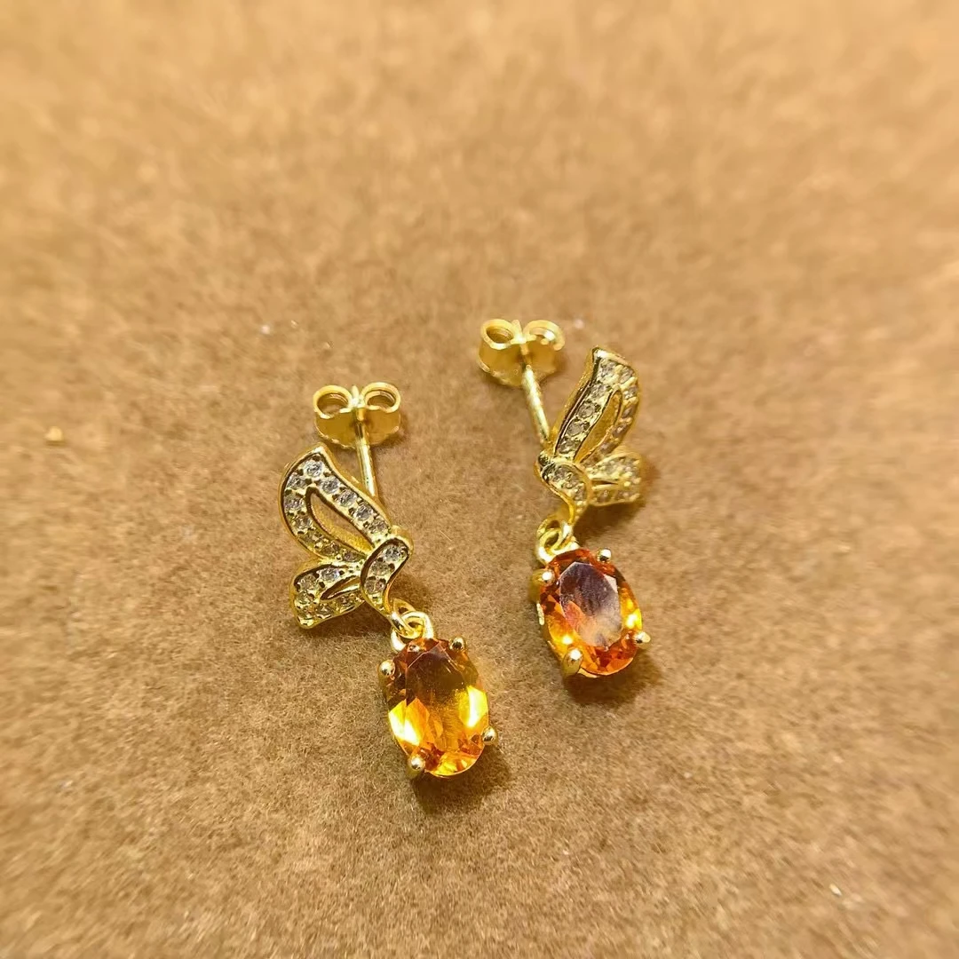KJJEAXCMY Fine Jewelry Natural Citrine Earrings For Womem S925 Pure Silver Exquisite Inlaid High Clarity Gem Support Testing