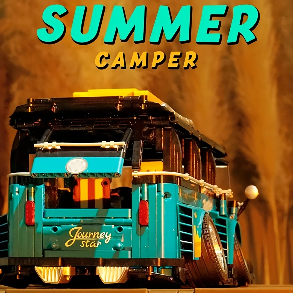 Der Bausteinkind verwandelt sich in ein niedrig geschlungenes Campingwagen, schwer zu montierendes Geschenkspielzeugmodell