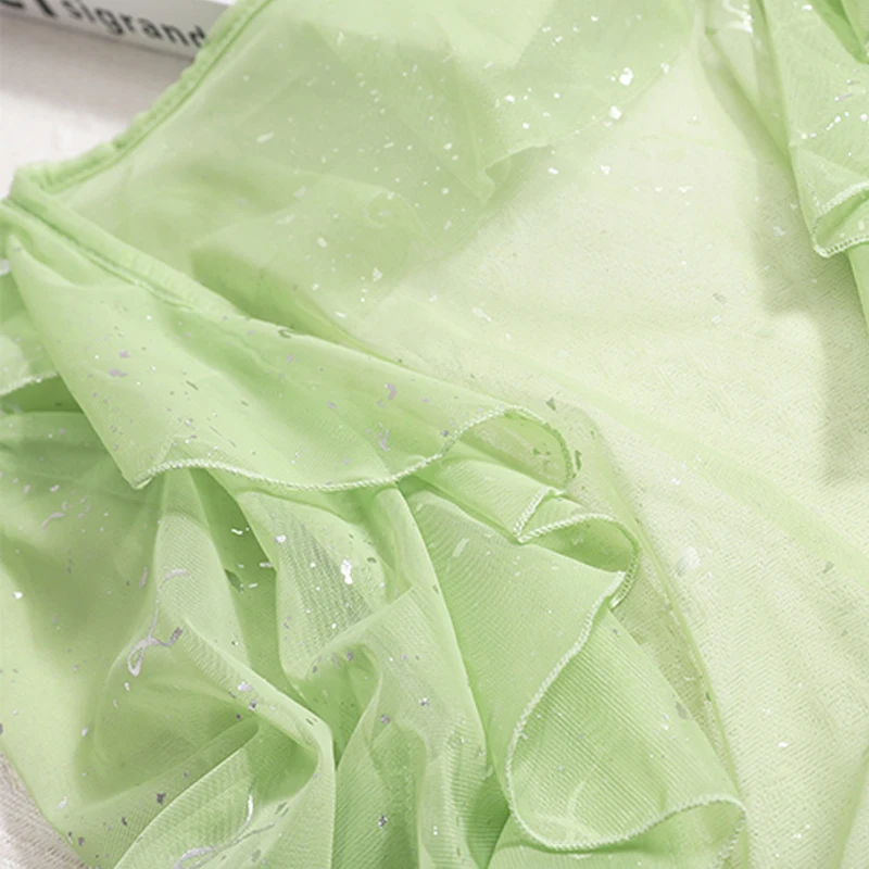ผู้หญิง Ruffles หวานแขนยาว Lace Up โปร่งใสถักสั้นเสื้อตาข่าย Sheer Shinny พื้นฐานชีฟอง Sun-proof เสื้อ
