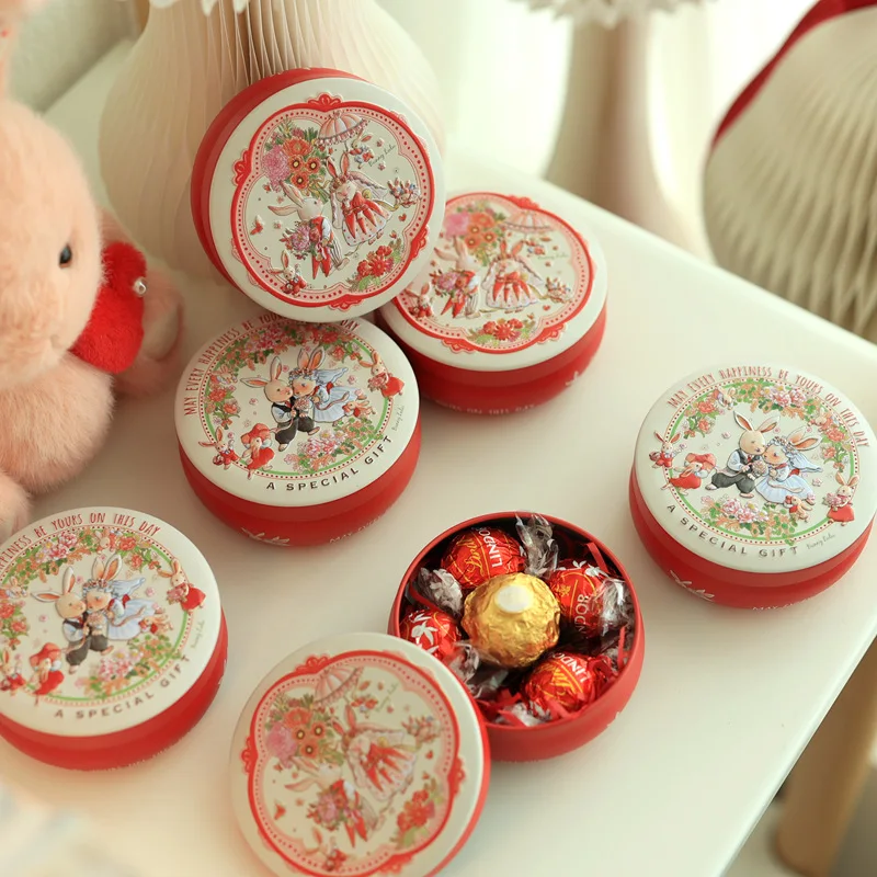 Cartoon Rabbit Dessert Tin Storage Box Small Round Seal Tea Cans Girls Bedroom Jewelry Case Metal Candy Packaging Gift Box