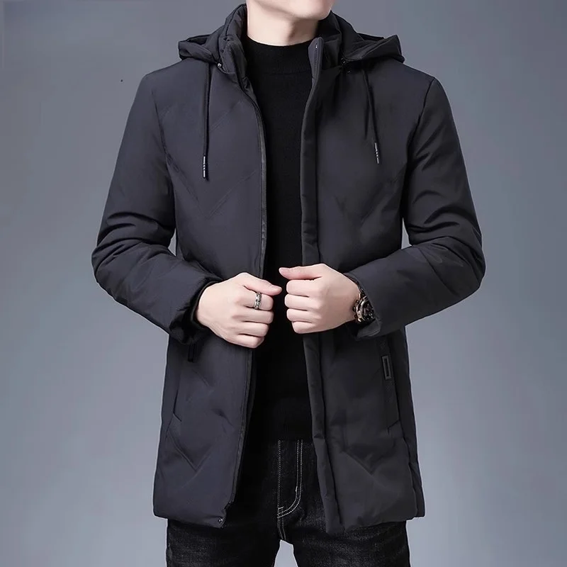 

COMXZ Мужская хлопковая куртка 2025 года, толстая антихолодная теплая куртка на щуке с капюшоном, уличная повседневная зимняя одежда, хлопковая куртка среднего и длинного цвета