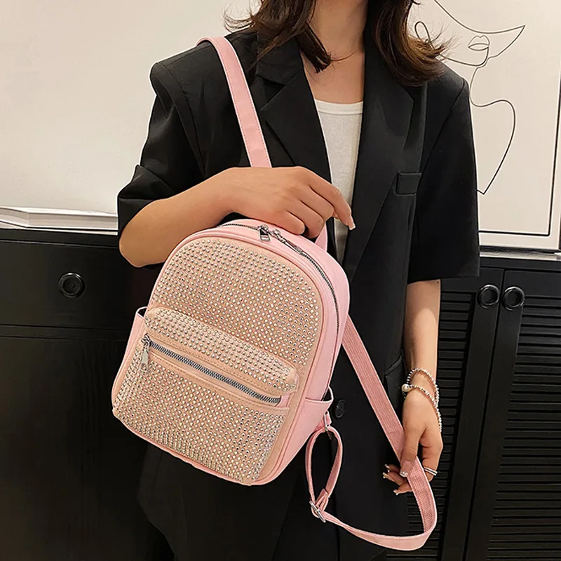 Personalised Rhinestone Backpack For Women Fashion Large Capacity Shoulder Bag Travel Shopping Rucksack Female Trendy Handbag
