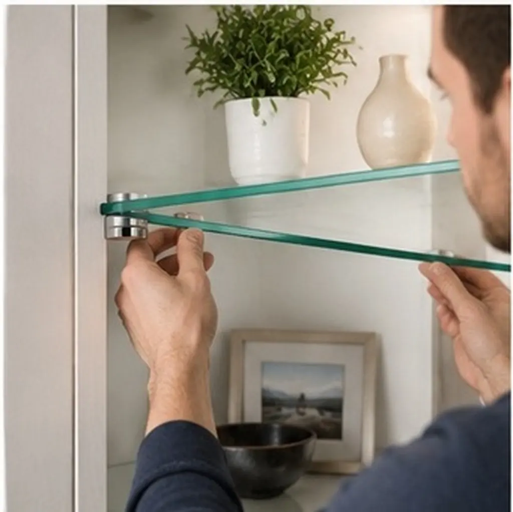 8Sets Glass Clip Zinc Alloy Shelf Holders Pegs for Bathroom Mirror Shelf Support Bracket Clips Heavy Duty Glass Mounting