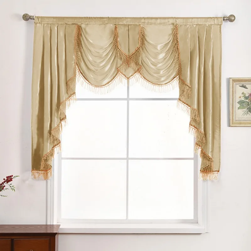 

European Valance Curtains for Living Room Bedroom Blackout Curtain Head Decoration Light Blocking Window Beige Elegant Custom