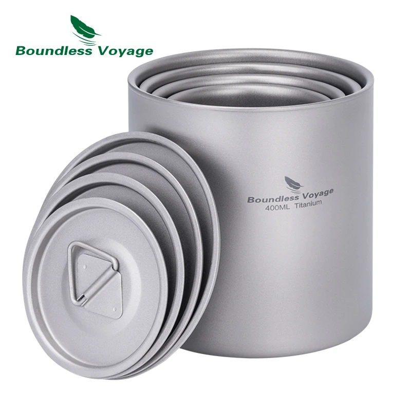 

Boundless Voyage Titanium Double Walled Cups with Lid Stackable Metal Tea Coffee Drinking Mug Outdoor Portable Drinkware