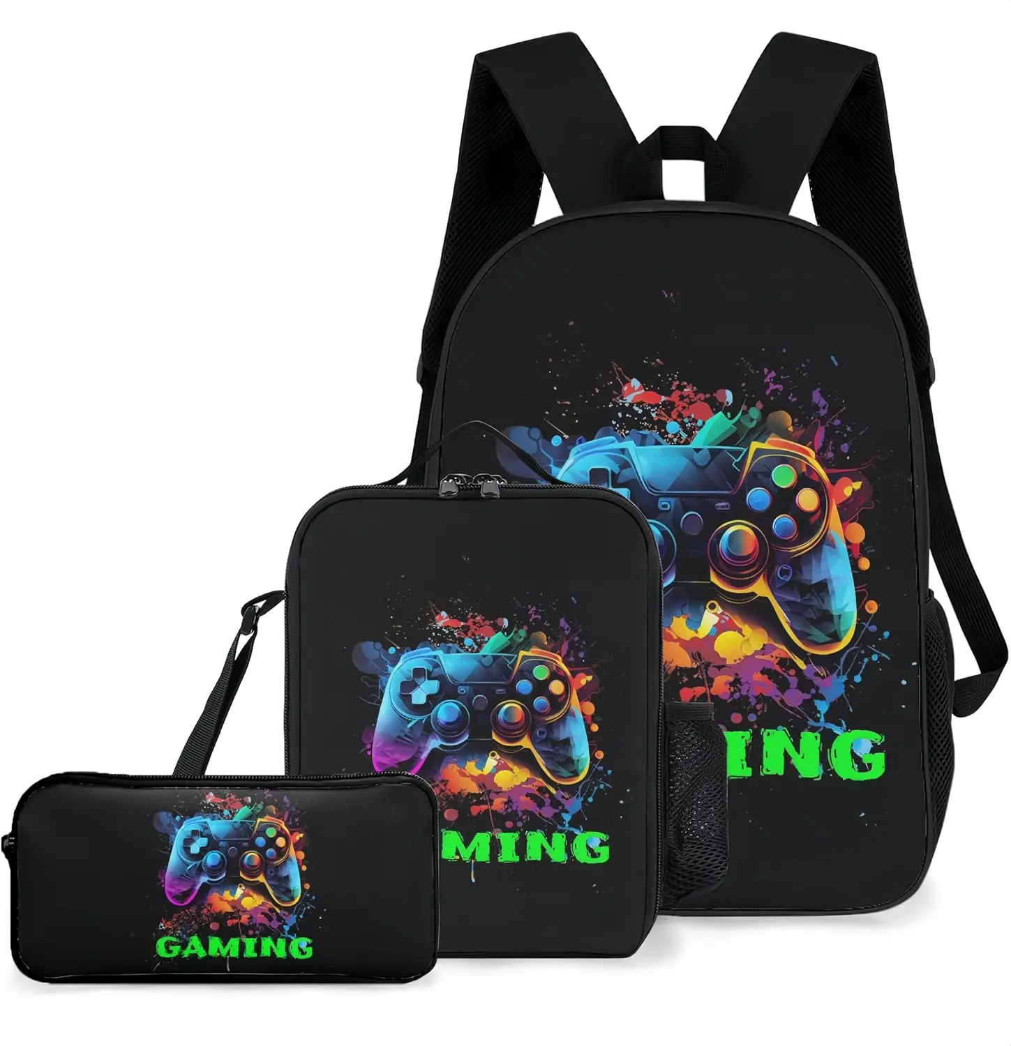 3Pcs Game Backpack School Bag Set for Boys and Girls Travel Study Backpack and Lunch Box and Pencil Bag 17 Inch