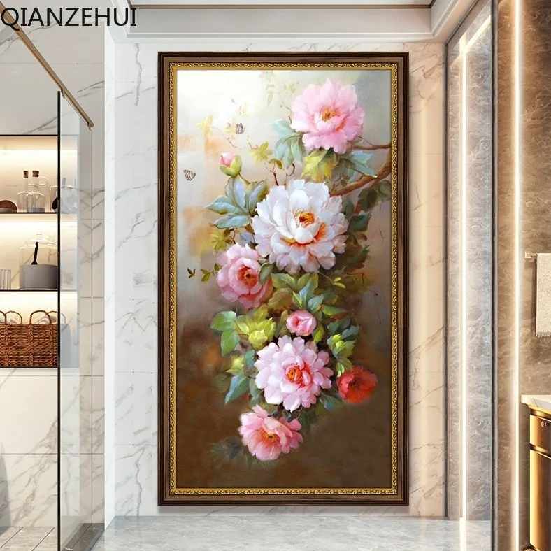 

DIY full Diamond Embroidery,Round Diamond Entrance Peony Happiness Masonry Living room decoration rhinestone Diamond painting