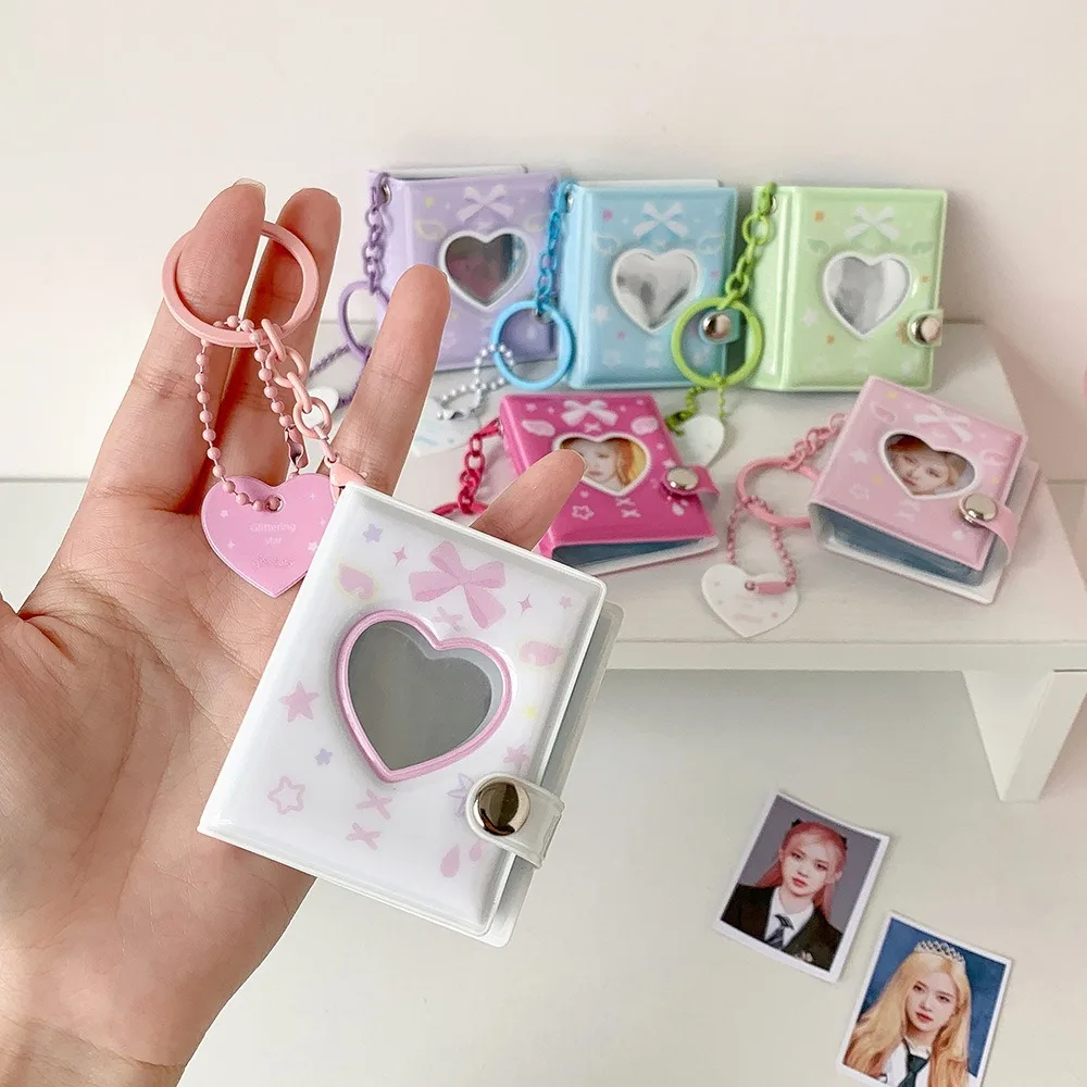 Cute Bow Photo Album Keychain Snap Closure Mini Photocards Holder Card Storage Album