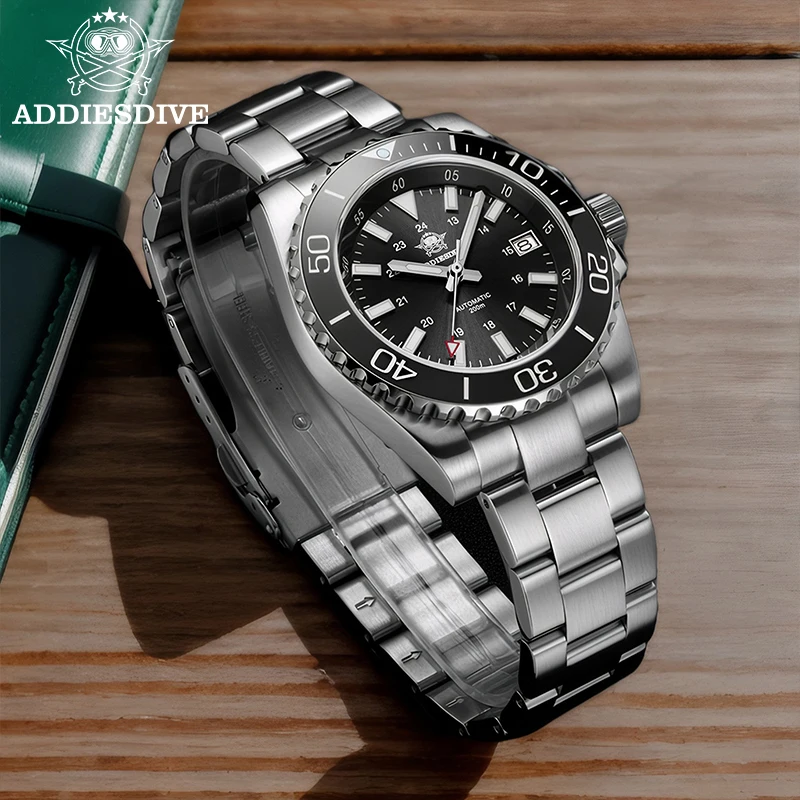 Addiesdive ad2504 relógio de mergulho masculino japão 8215 automático 200m à prova dwaterproof água aço inoxidável relógios mecânicos luminosos safira