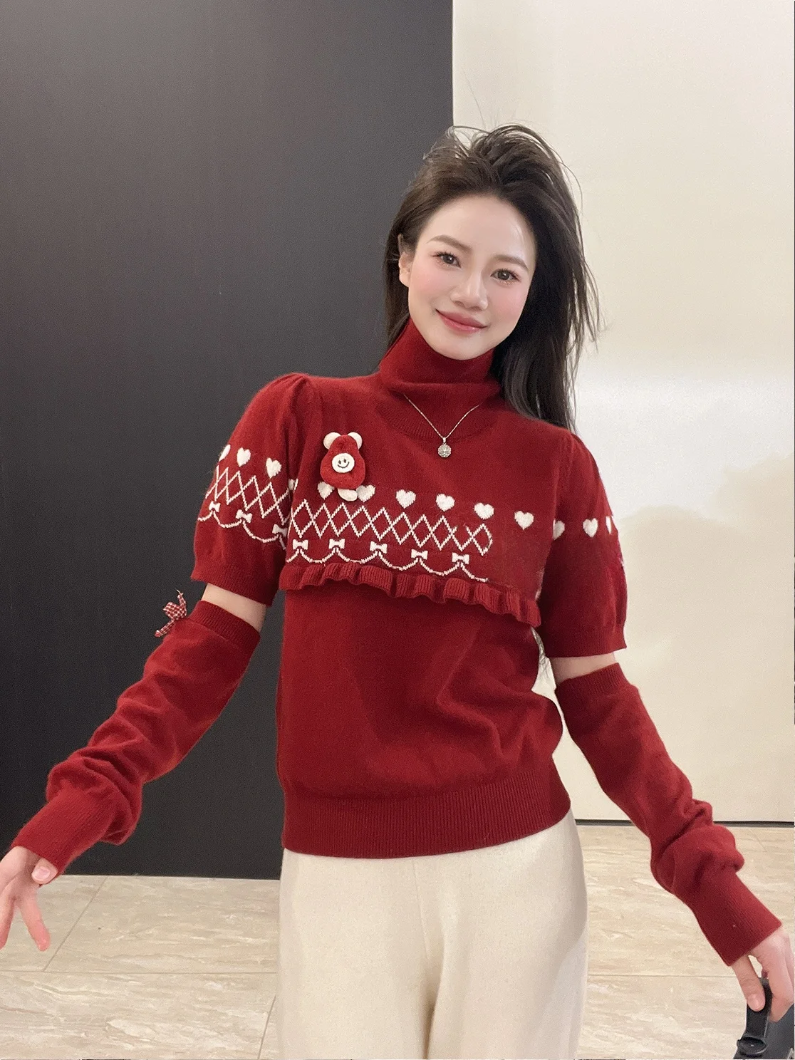 

Свитер с высоким воротником серии Cisas: красивый, модный дизайн, кружевная отделка, вязаная внутренняя одежда для женщин